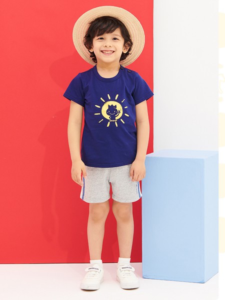 阿路和如 童装2022春夏季蓝色T恤