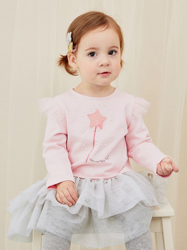 戴维贝拉 童装2022春夏季粉色T恤