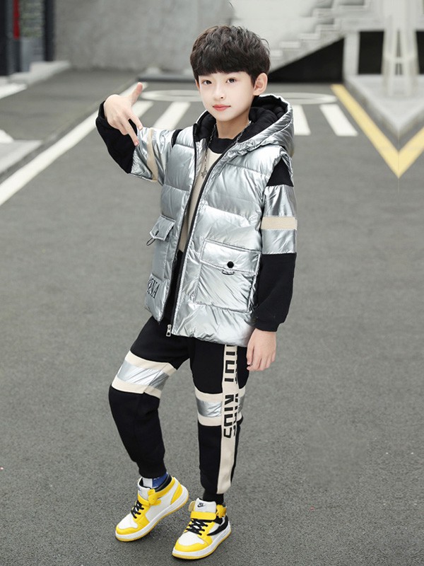 小奇象童装2021秋冬季银色羽绒服