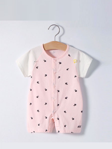 多比兔童装2022春夏季粉色连体衣