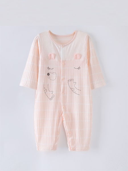 多比兔童装2022春夏季粉色连体衣