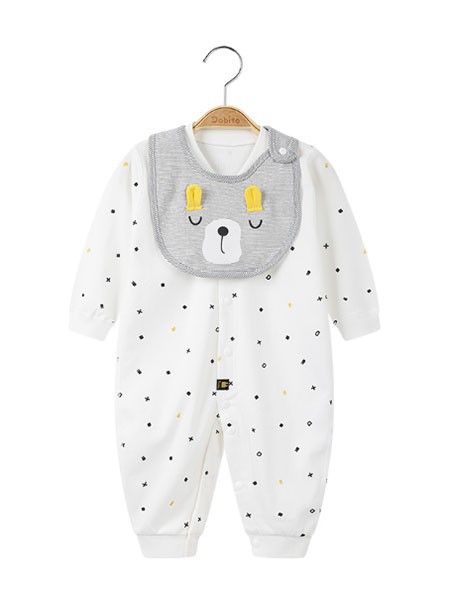 多比兔童装2022春夏季白色连体衣