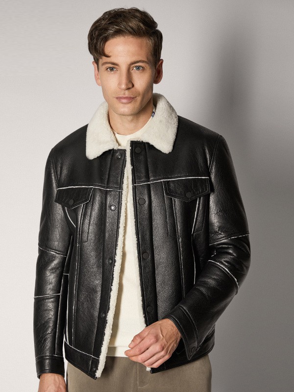 巴鲁特男装2021秋冬季黑色皮衣