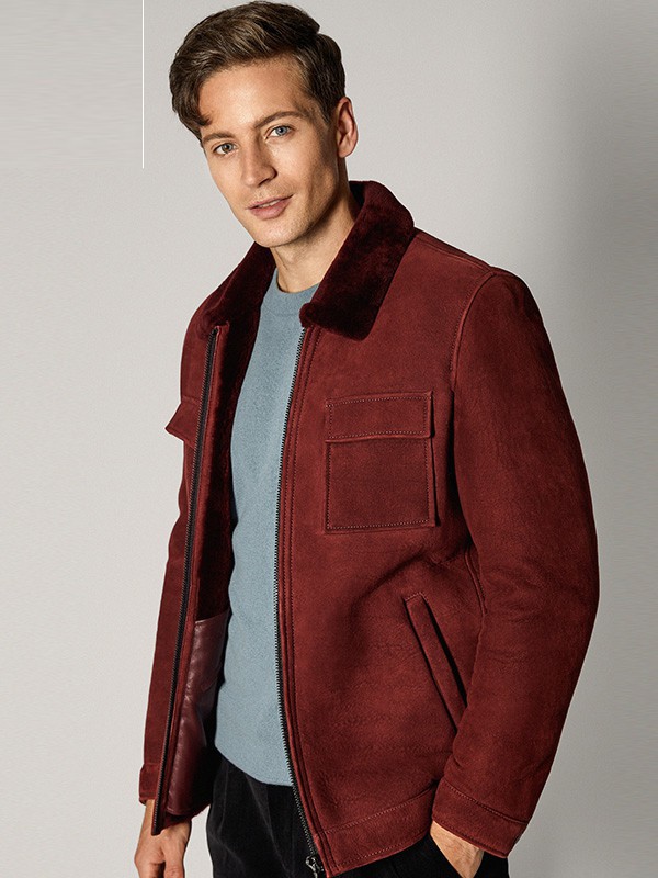 巴鲁特男装2021秋冬季酒红色外套