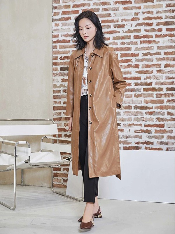 尚艾诗女装2021秋冬季咖啡色大衣