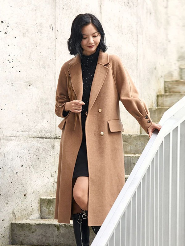 尚艾诗女装2021秋冬季卡其色大衣