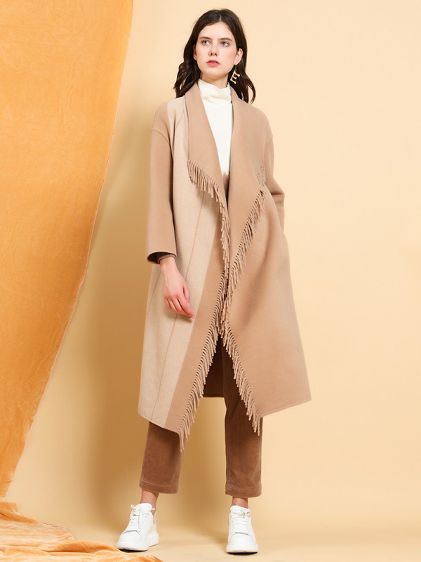 华人杰女装2021秋冬季卡其色大衣