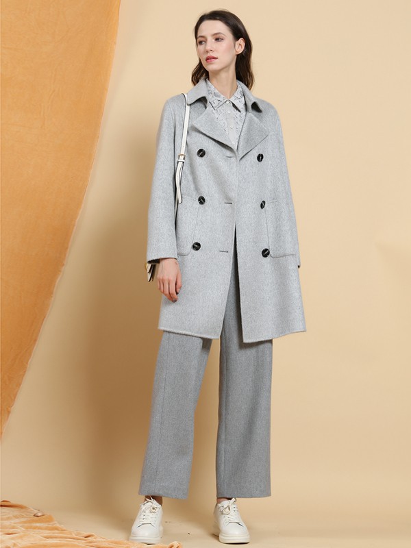 华人杰女装2021秋冬季灰色风衣
