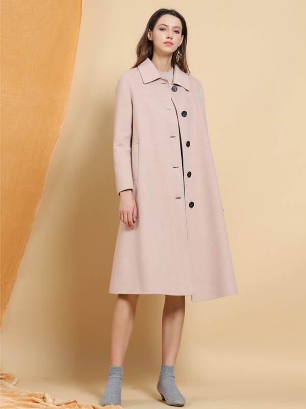 华人杰2021秋冬季粉色大衣