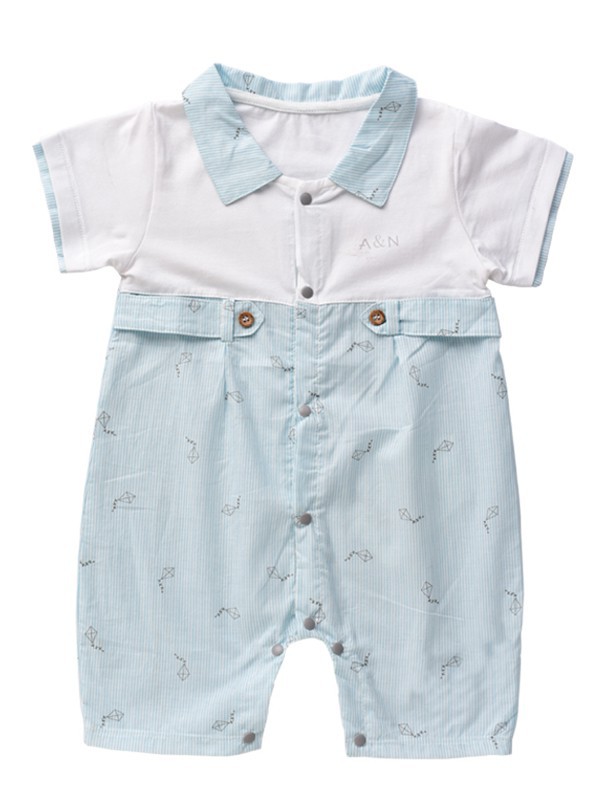 钓鱼猫童装2022春夏季拼色连体衣