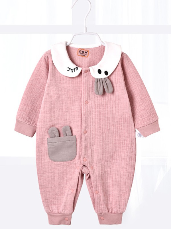 钓鱼猫童装2022春夏季粉色连体衣