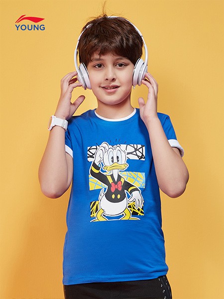 小李宁童装2022春夏季蓝色T恤