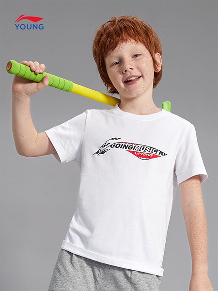 小李宁童装2022春夏季白色T恤