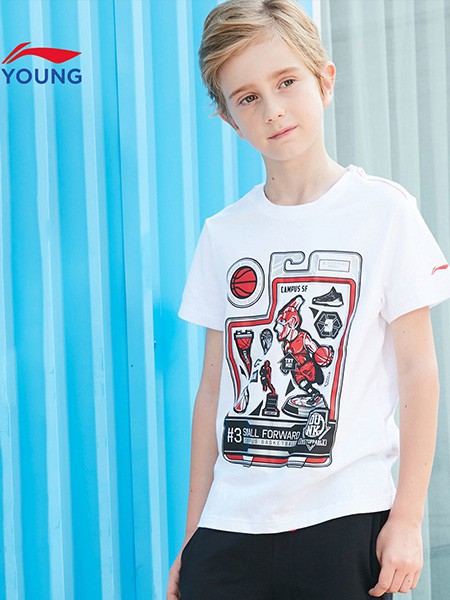 小李宁童装2022春夏季白色T恤