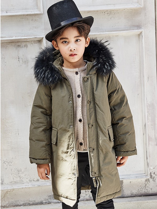 康衣儿童装2021秋冬季军绿色棉服