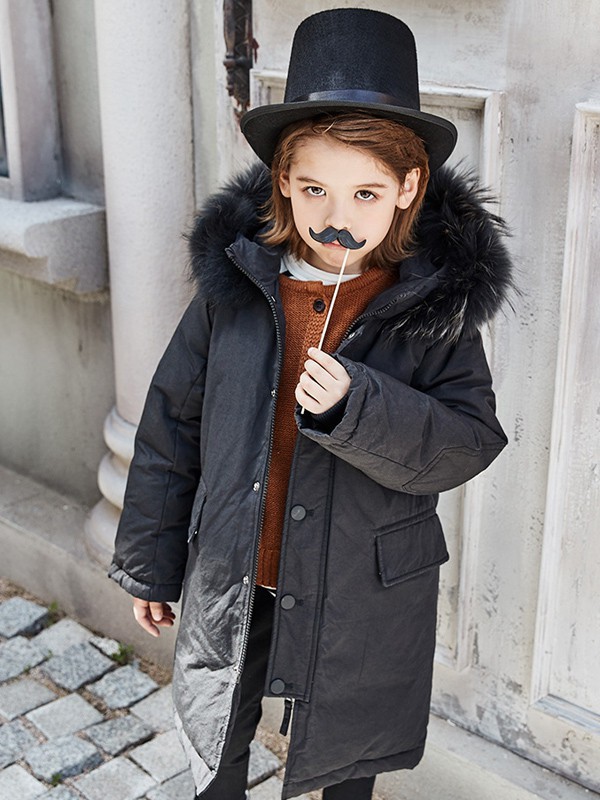 康衣儿童装2021秋冬季黑色派克服