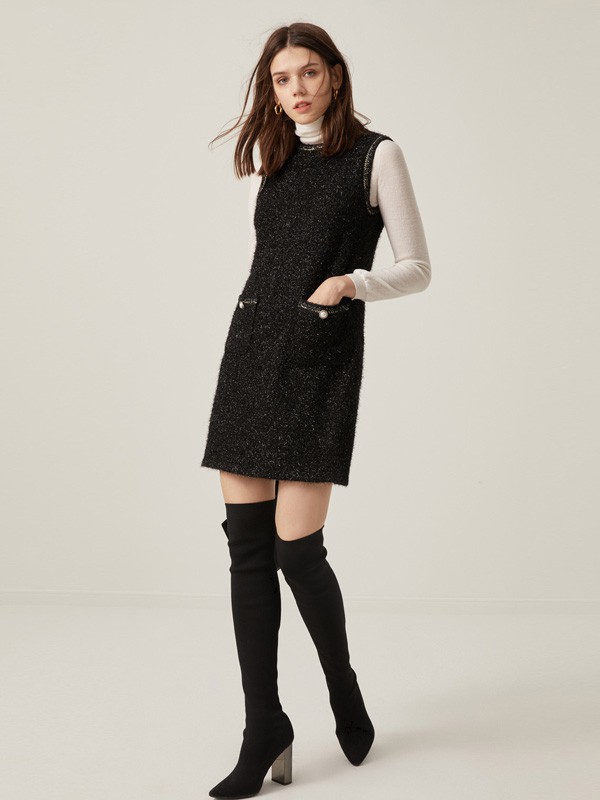 LIMEFLARE女装2022春夏季黑色连衣裙