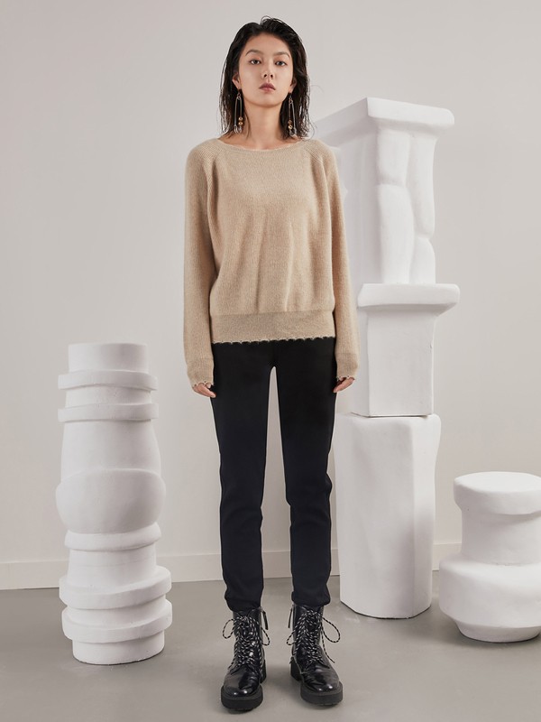 子苞米 2021秋冬季米色毛衣