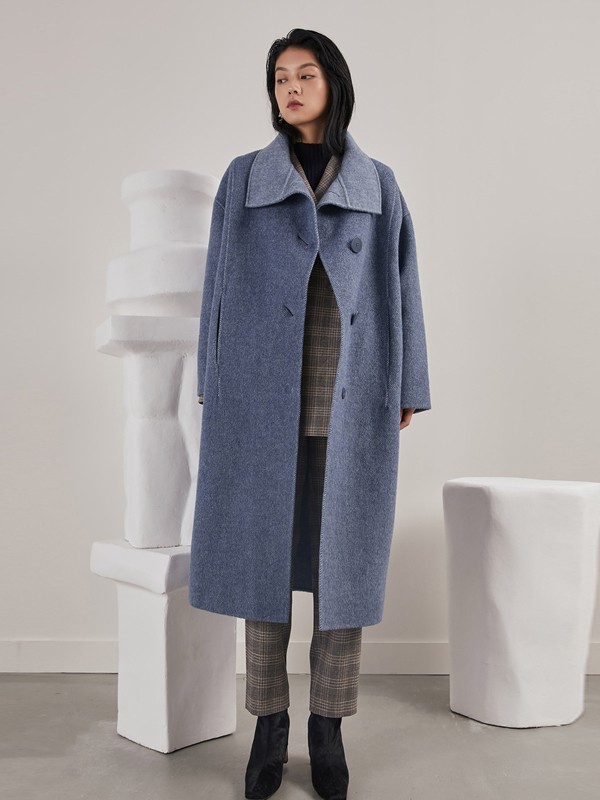 子苞米 女装2021秋冬季蓝色大衣