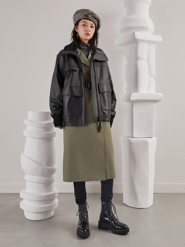 子苞米 女装2021秋冬季黑色外套