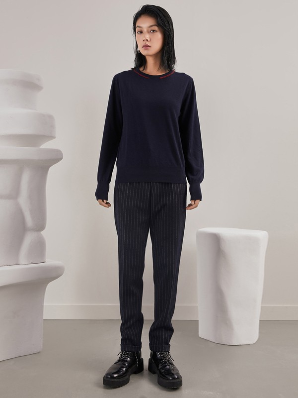 子苞米 女装2021秋冬季黑色针织衫