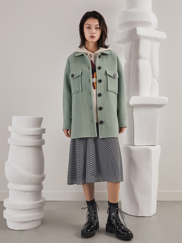 子苞米 女装2021秋冬季绿色大衣