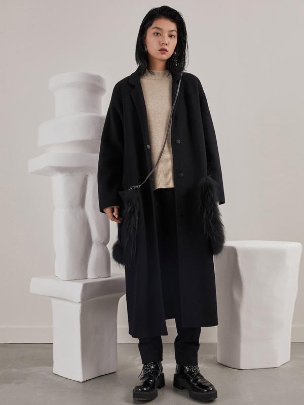 子苞米 女装2021秋冬季黑色大衣