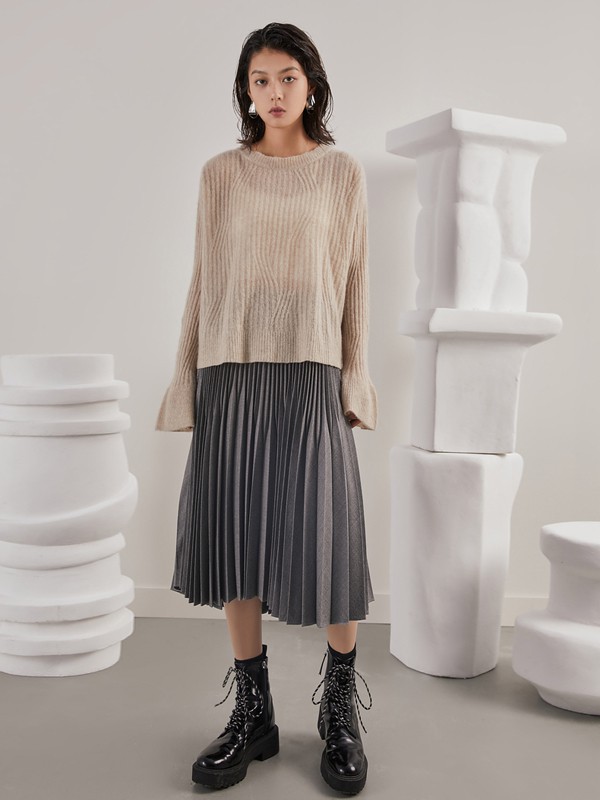 子苞米 女装2021秋冬季银色百褶裙