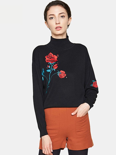 艾格女装2021秋冬季黑色针织衫