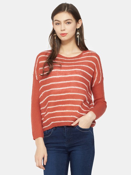 艾格女装2021秋冬季橙色针织衫