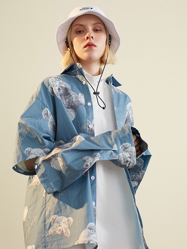 FRLMK女装2022春夏季蓝色衬衫