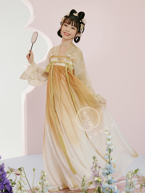 十三余女装2022春夏季黄色连衣裙