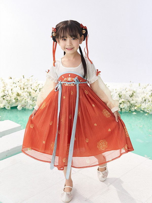 十三余2022春夏季橙色连衣裙