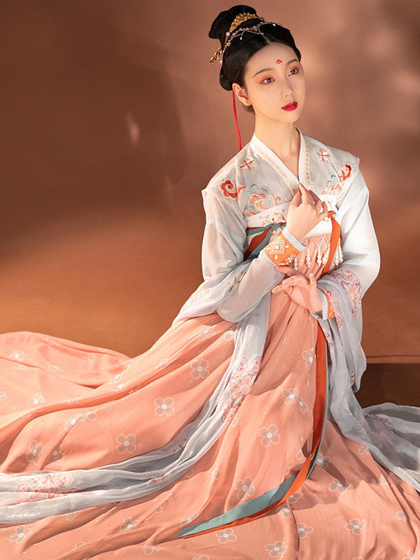 重回汉唐女装2022春夏季橙色长裙