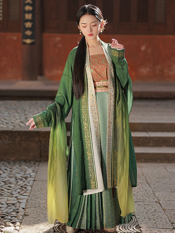 重回汉唐女装2022春夏季绿色外套