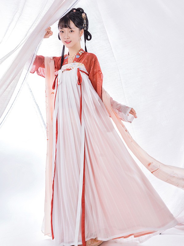 重回汉唐女装2022春夏季粉色连衣裙