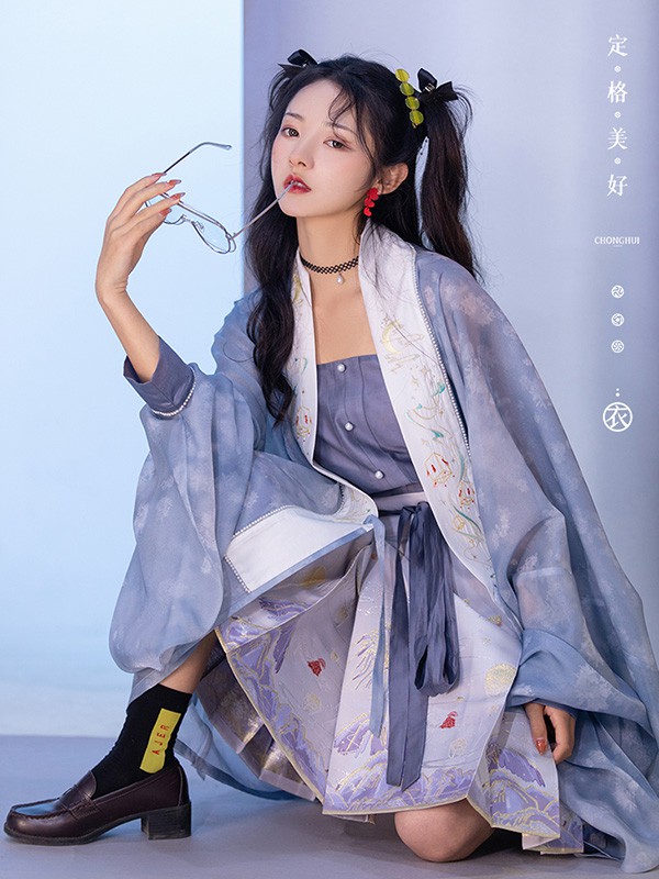 重回汉唐女装2022春夏季紫色背心