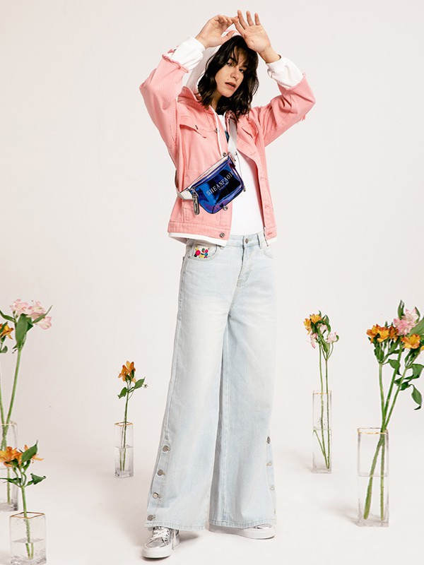 阁兰苏珊2021秋冬季浅蓝色阔腿裤