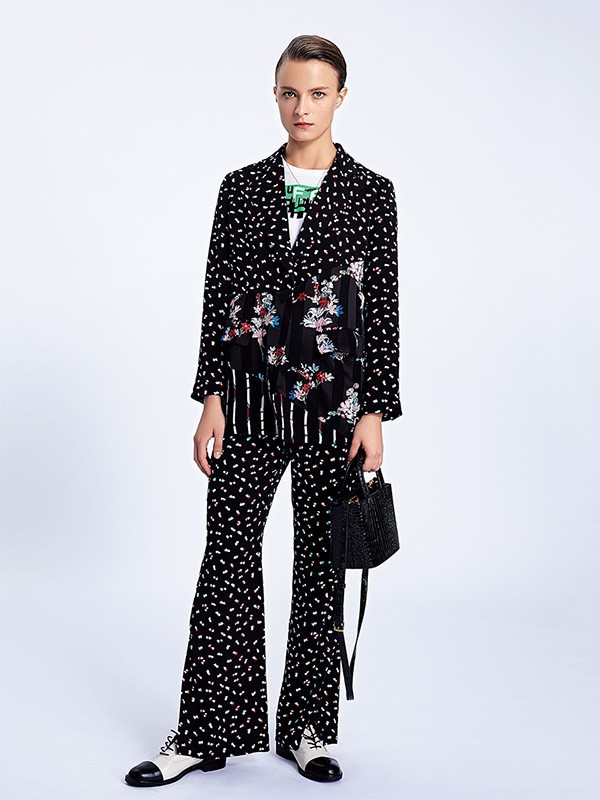 阁兰苏珊女装2022春夏季黑色喇叭裤