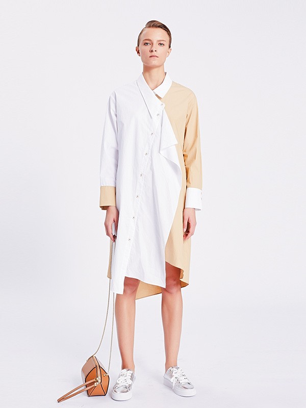 阁兰苏珊2022春夏季拼色衬衫裙