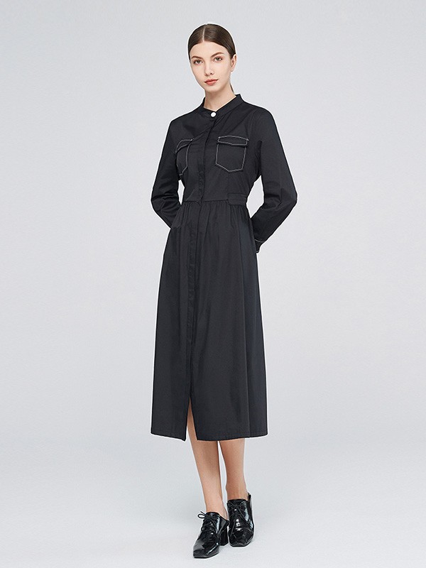 阁兰苏珊女装2022春夏季黑色衬衫裙