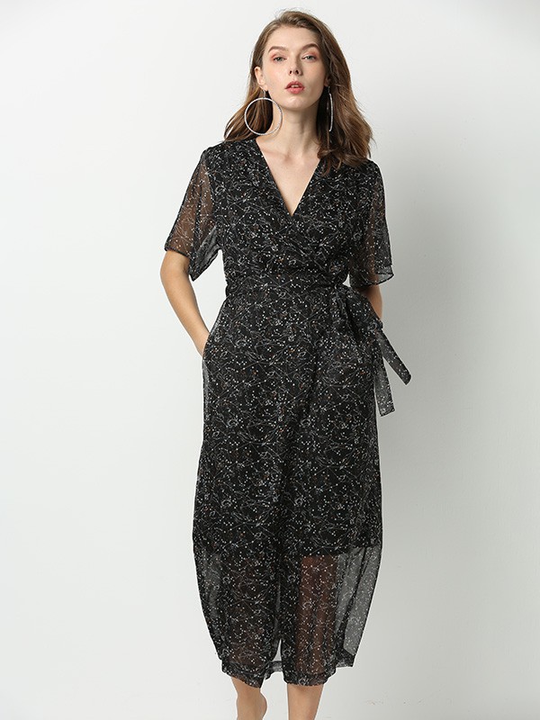 扣扣女装2022春夏季黑色连衣裙