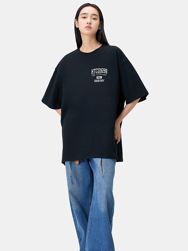 HTCU女装2022春夏季黑色T恤