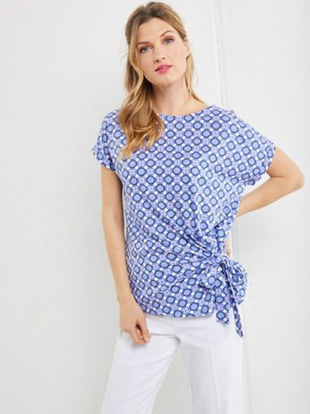 Olsen女装2022春夏季蓝色雪纺衫