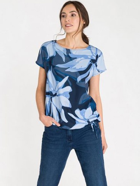 Olsen女装2022春夏季蓝色雪纺衫