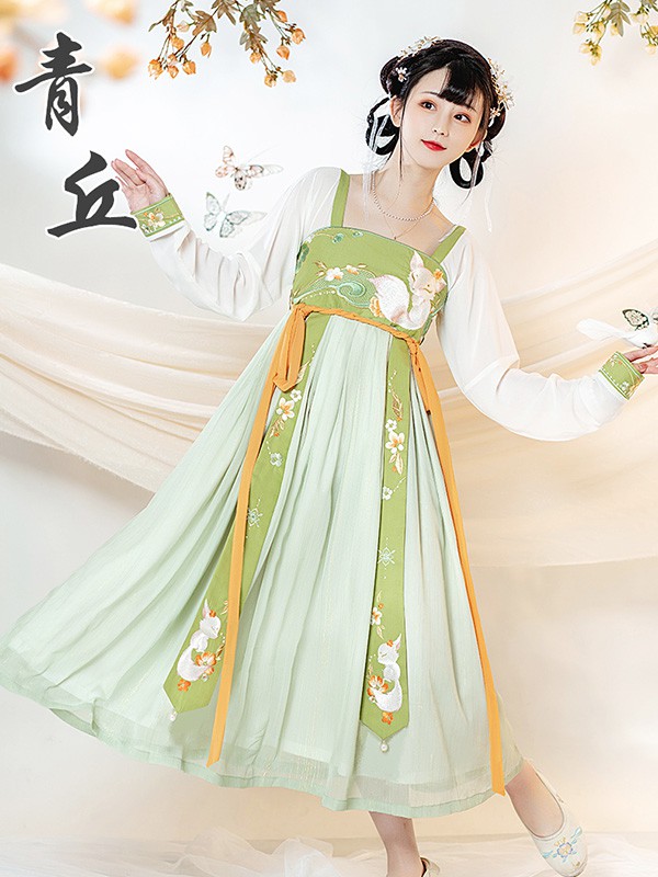 花神记女装2022春夏季绿色连衣裙