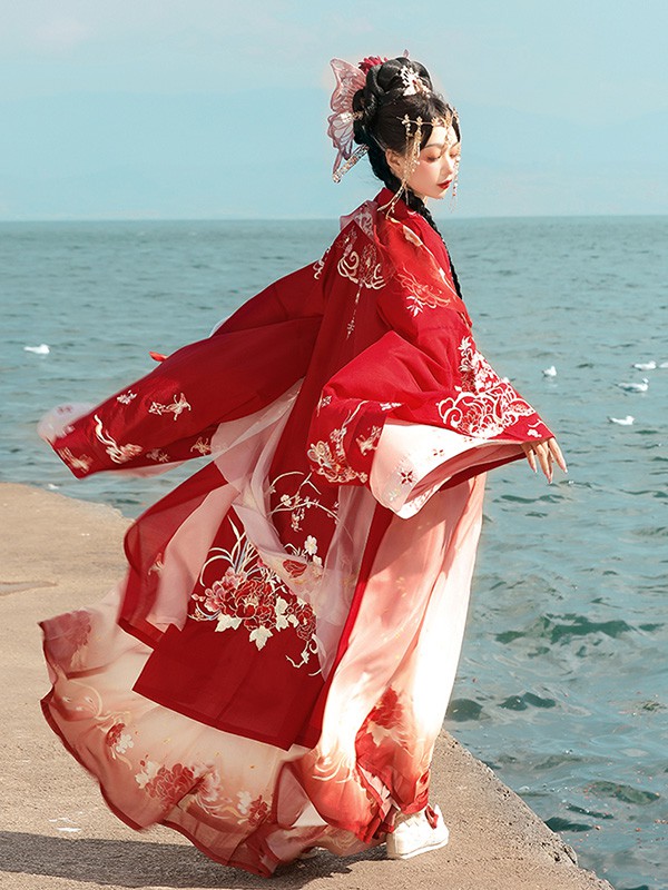 花神记女装2022春夏季红色连衣裙