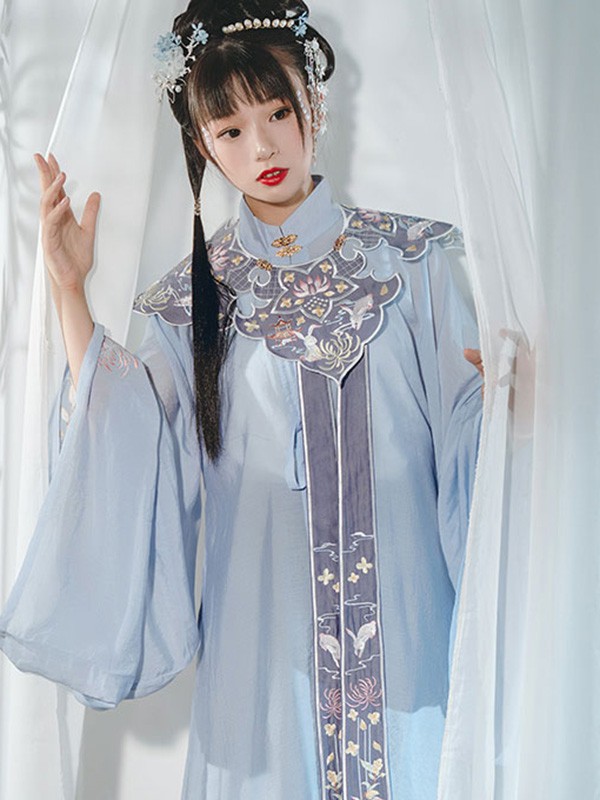 花神记女装2022春夏季蓝色连衣裙