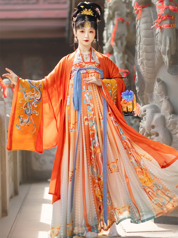 花神记女装2022春夏季橙色连衣裙