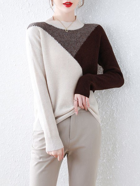 西悦2021秋冬季拼色针织衫